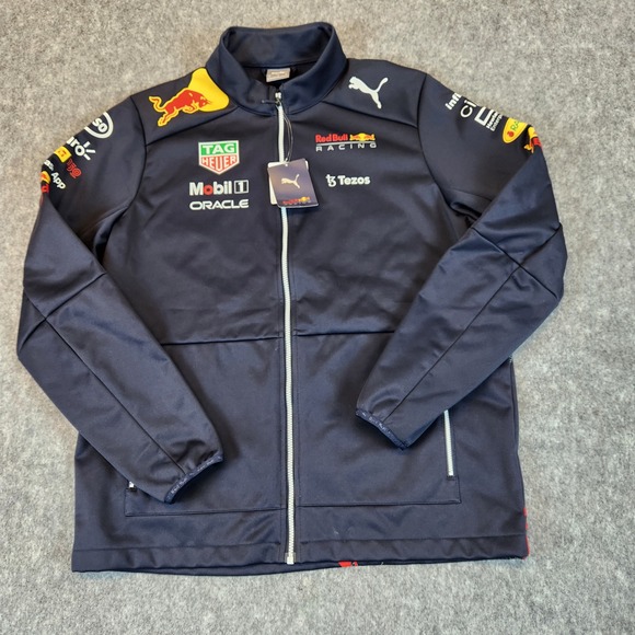 NEW Red Bull Racing Puma Team Softshell Jacket XL Blue Formula 1 F1 Sponsors - Picture 1 of 12